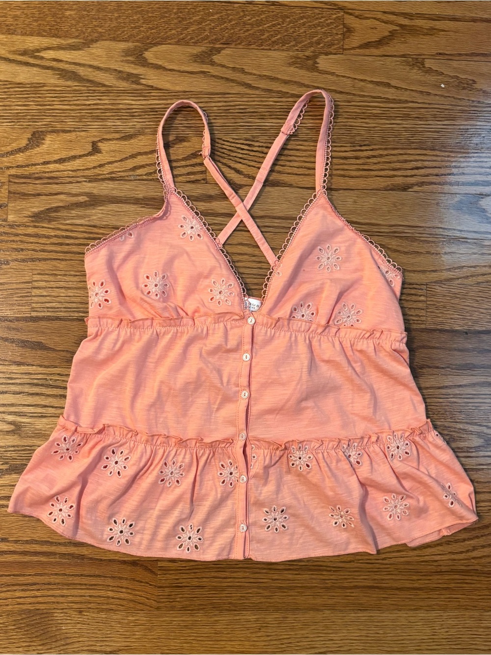 Kirious Los Angeles Coral Eyelet Babydoll Button Front Cami Tank M